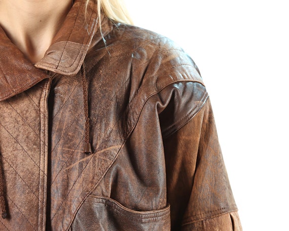 Oversized Leather Biker Jacket 90s Chunky Leather… - image 3