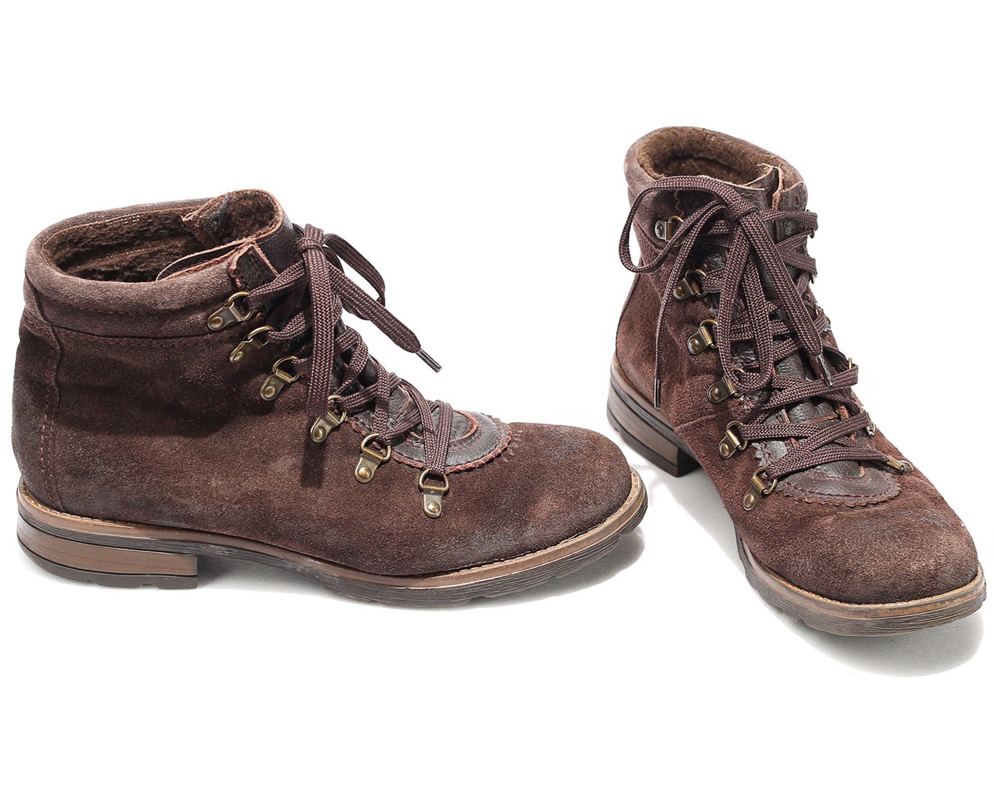 Vintage Ankle Boots Men's 90s Chukka Boots Brown Suede Leather Distressed Look Felt Insulated Ankle Booties Lace Up Men US 8, EU 41, UK 7.5