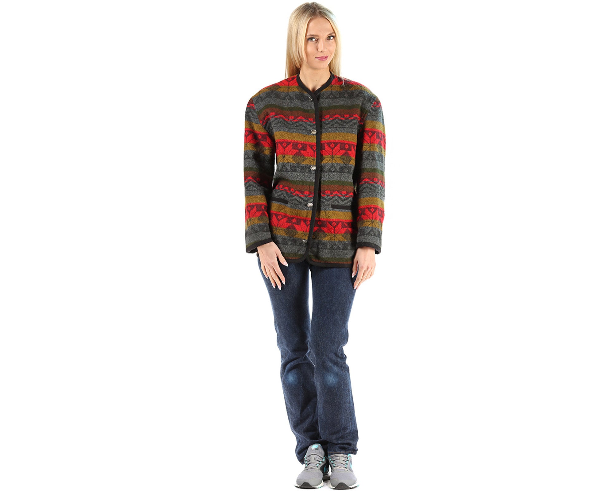 Wool AZTEC Blanket Coat Jacket 70s Felt Wool Ethnic Jacket Wool Native