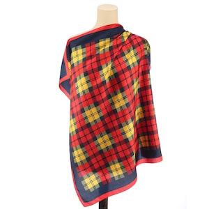 Tartan Plaid Red Scarf 70s Vintage Navy Yellow Scarf Scottish Plaid Scarf Check Neckwear Lightweight Scarf Checked Kerchief Christmas Gift