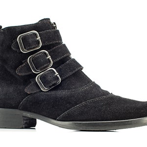 Monk Strap Boots Black Ankle Boots Goth Boots Vintage 90s Suede Boots Bohemian Chelsea Boots Side Zip Boots US 7.5, EU 38, UK 5