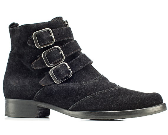 Womens black suede top ankle boots uk