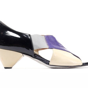 Designer Muxart Sandals 90s Vintage Cone Heel Shoes Multicolored Heels Leather Sandals Purple Black Beige Sandals US 5 EU 35 UK 2.5