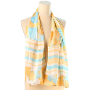 High Quality Silk Scarf 90s Yellow Blue Scarf Hand Rolled Scarf Floral Scarf Moms Gift Vintage Scarf Boho Silk Kerchief Mother&#39;s Day Gift