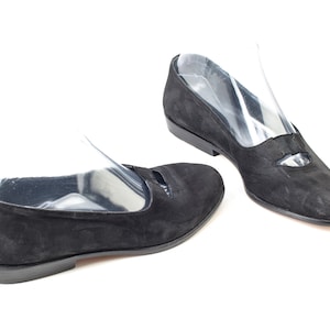 Black Suede Ballerinas Pumps 90s Tino Lanzi Shoes Ballet Shoes Vintage Slip On Low Heel Shoes Flats Leather Sole Shoes US 6 EU 36 UK 3.5
