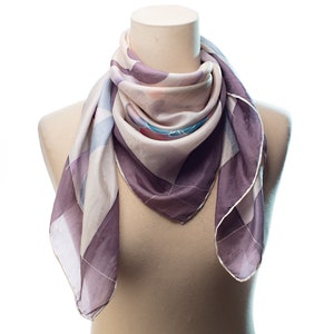 Bohemian SILK Scarf Vintage 1990s White Purple Silk Kerchief Semi Sheer Delicate Floral Shawl Abstract Scarf Moms Gift Mother&#39;s Day Gift