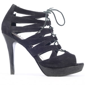 High Heel Sandals Black Heels Y2K Multi Strap Heels Luxury Vintage Wedding Heels Elegant Party Heels Vegan Platforms US 8.5 EU 39 UK 6