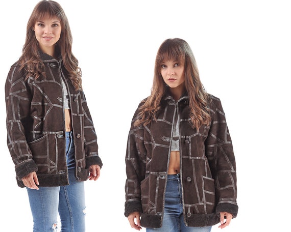 Brown Sheepskin Coat Vintage 80's Women Brown Pat… - image 4