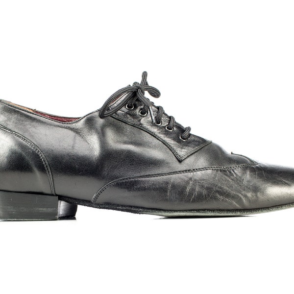 Wide Fit Tanzschuhe Herren Oxfords Schuhe 90er Schwarze Lederschuhe Vintage Schnürung Derby Hochwertige WildlederSohlenschuhe US 8 EU 41 UK 7.5
