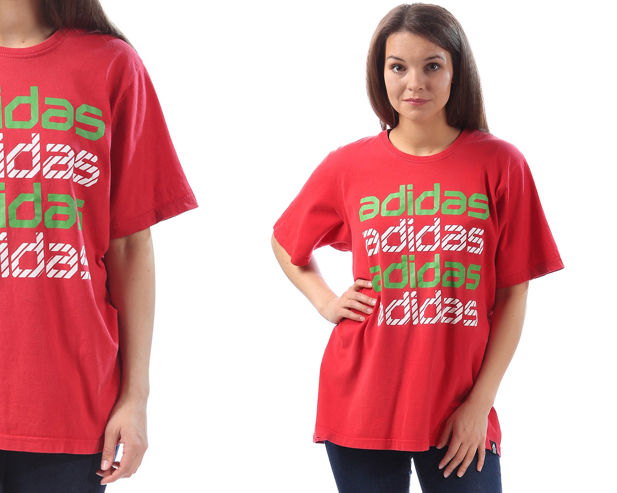ADIDAS T Shirt Y2K Adidas T-shirt Red Adidas Top Cotton - Etsy