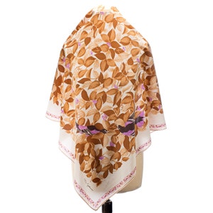 BIRDS Print SILK Scarf 80s Ivory Beige SILK Scarf Designer P.L. Gallieni Scarf Leaves Kerchief Moms Gift Hand Rolled Georgette Silk Scarf