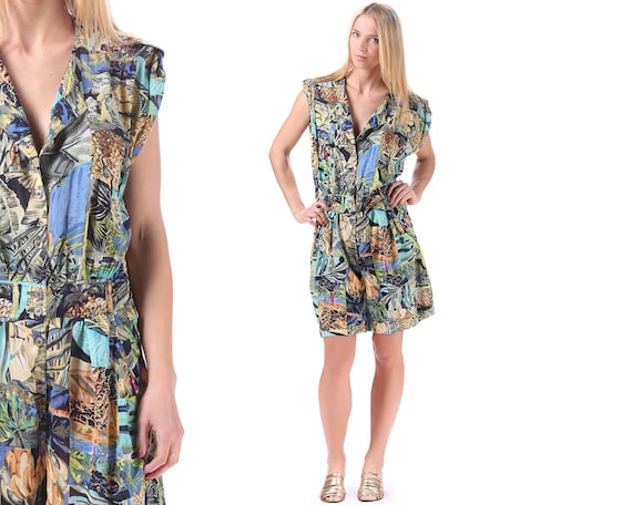 Tropical Summer Playsuit Romper 80s One Piece Min… - image 1