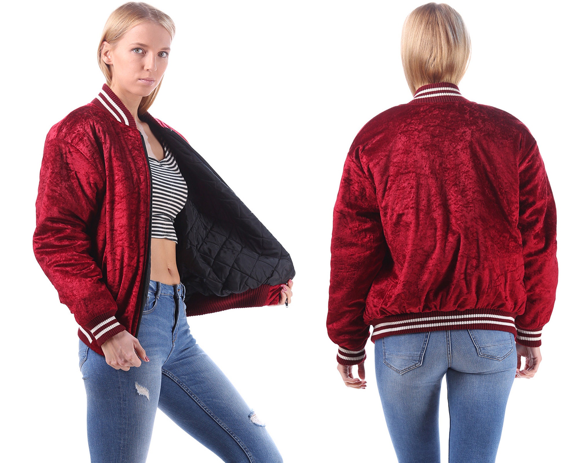 Maroon velvet bomber jacket deals