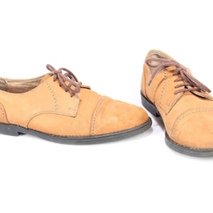 Men&#39;s Desert Shoes Beige 80s Suede Oxfords Vintage Lace Up Suede Leather Retro Brogues Cap Toe Shoes US men 8 EU 41.5 UK 7.5