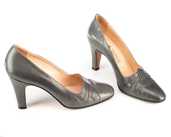 Gray Leather Pumps Heels 80s Vintage Wedding Part… - image 2