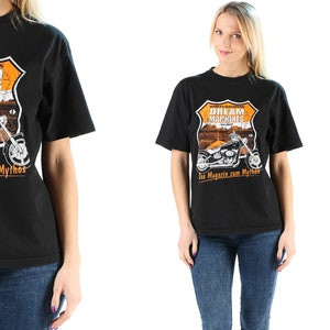 Harley davidson t camisa 90s motociclista t camisa rocker t camisa preta motocicleta gráfico t camisa camisa da motocicleta do vintage médio