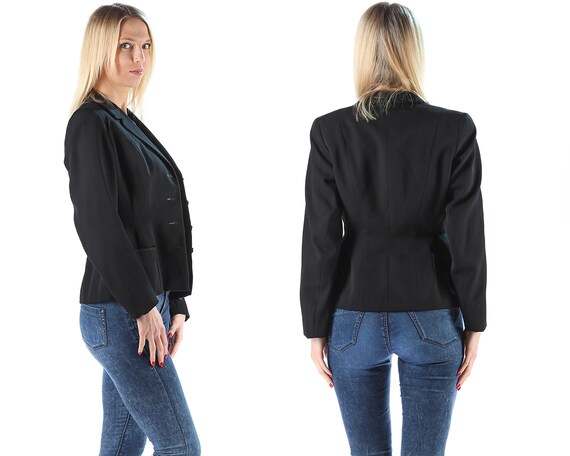 Black Office Jacket Wool 90s Women Fitted Sexy Mi… - image 3