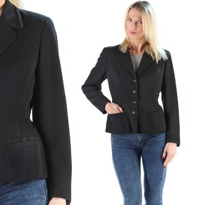 Black Office Jacket Wool 90s Women Fitted Sexy Minimal Vintage Jacket Classic Ladies Office Jacket Solid Jacket Office Work Wear size Medium
