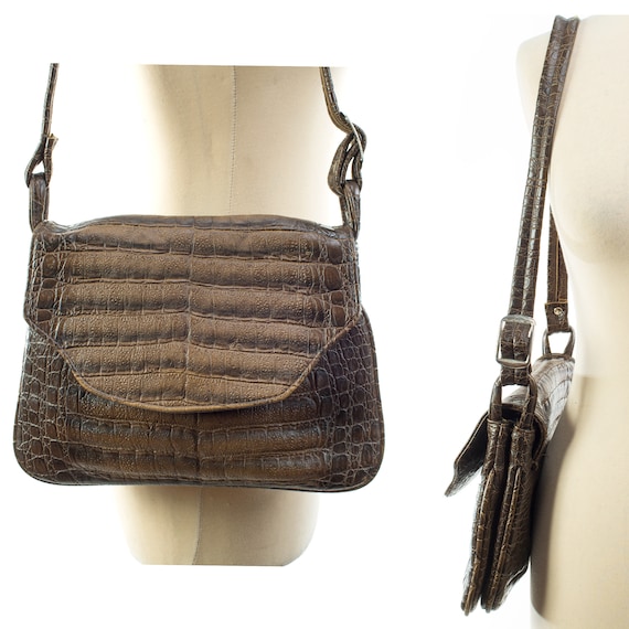 Kunstleder Baquette Tasche 70er Jahre Vegan Handtasche Alligator