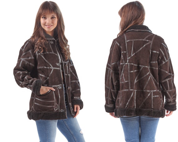 Brown Sheepskin Coat Vintage 80's Women Brown Pat… - image 2