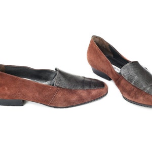 Vintage Ballerinas Shoes 80s Wide Fit Ballet Shoes Low Heel Loafers Brown Suede Driver Shoes Casual Footwear Made in Italy US 6.5 EU 37 UK 4