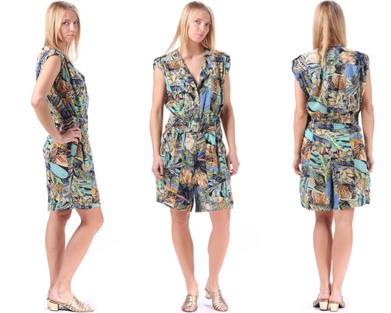 Tropical Summer Playsuit Romper 80s One Piece Min… - image 2