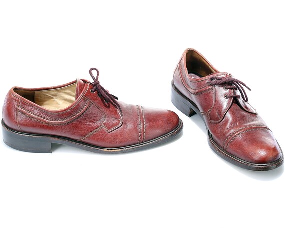 Vintage Brogues Men's Brown 80s Wide Fit Lace Up Derby Shoes Van Bommel Luxury Oxfords Cap Toe Dress Shoes Leather Sole US 10 EU 44 UK 9.5