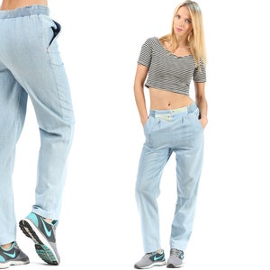 90s Maman Jeans Plissé Jeans Bleu Clair Jeans Taille Extensible Années 1990 Jeans Taille Haute Denim Pantalon Vintage Jeans Petit 28