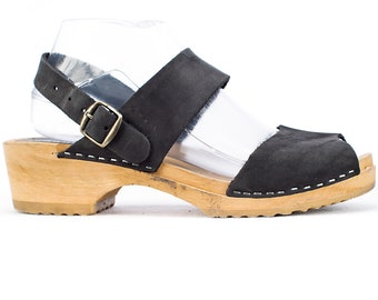 Scandinavian Wood Clogs Black Platforms 90s Moheda Black Clogs Platform Sandals Sweden Clogs Leather Wood Clogs Mules Us 8.5 UK 6 EU 39