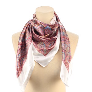 Retro Paisley Scarf Vintage Burgundy Red Scarf 90s Moms Gift Soft Satin Neck Scarf Mod Bohemian Scarf Retro Kerchief Mother&#39;s Day Gift