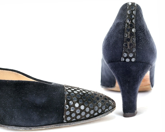 Black Wedding Pumps Suede 80s Vintage Heels Evening Shoes Black