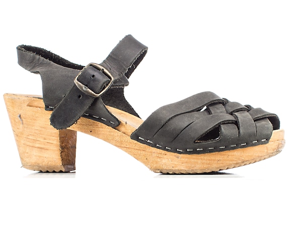 Swedish Wood Clogs Platforms 90s Moheda Black Sca… - image 1