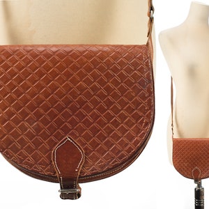 Tooled Saddle Bag Vintage Satchel Bag CROSSBODY Bag 70s Brown Distressed Leather Shoulder Bag Hippie Handmade Purse Handbag Boho Pouch