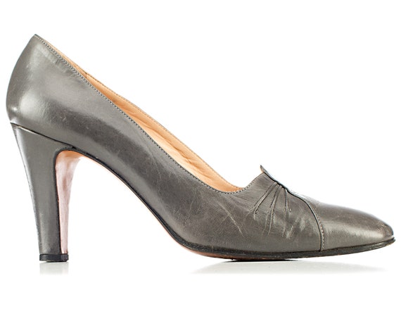 Gray Leather Pumps Heels 80s Vintage Wedding Part… - image 1