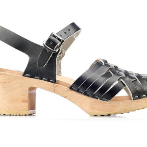 Swedish Clogs Black Platform Woven Sandals Clogs Sweden 2000s Braided Leather Sandals Wood Clogs Wooden Mules Platforms Us 7.5 UK 5 EU 38