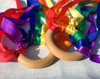 Waldorf Hand Kite; Sensory Toy; Rainbow Streamer