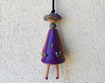 Whimsical Ceramic Butterfly Woman Bell - Unique Garden Art, Terracotta wall Art, Garden Patio Decor, Mother's Day Gift Idea