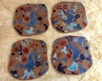 Modern Ceramic Coasters: Colorful Terracotta Tile Coaster Set