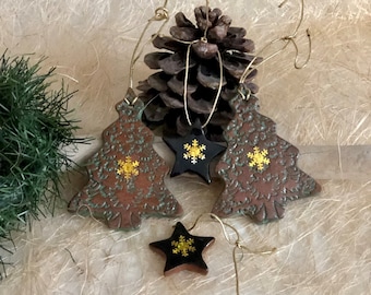 Ceramic Christmas Ornaments Set of 4, Christmas Tree Ornament, star ornament, ornament snowflake gold, hanging ornament, glitter ornament