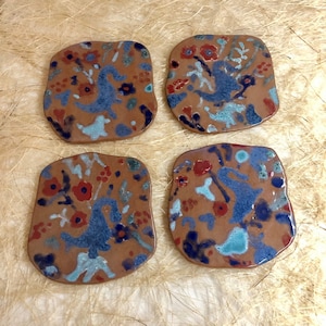 Modern Ceramic Coasters Set of 4, Contemporary Coaster, Terracotta Tile Coaster, Colorful Large Coaster, Art Lover Gift, mother day gift