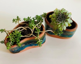Set Of 2 Island shaped Ceramic Plant Pots, Mountain and sea Inspired Planter, abstract Planters Set of 2, Cactus Planter, mother day gift