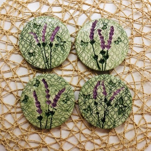 Lavender ceramic coasters set of 4, botanical coasters, Coffee Coaster, Lavender Gift Set for Woman, Spring Decorations, host gifts