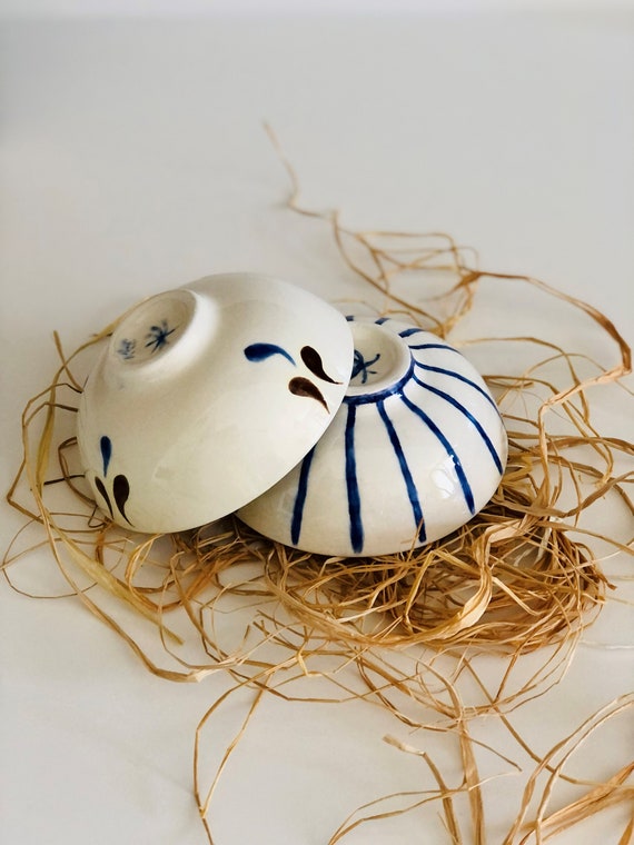 青い花柄の陶器ボウル 陶器の花柄ボウルセット 10個 10点セット ハンドメイド・手芸 青い花柄