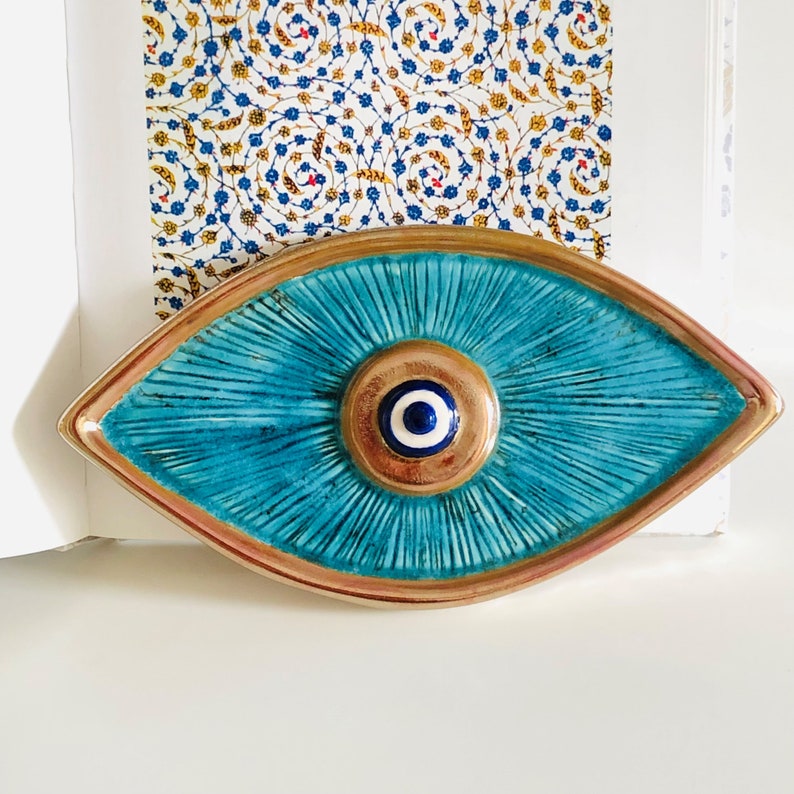 Ceramic Evil Eye Wall Decor Turquoise Ceramic Wall Art Etsy