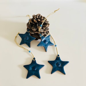 Ceramic star ornament sets of 4, blue christmas stars decoration,star ornaments, hanging decoration, clay ornament