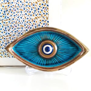 Ceramic evil eye wall decor, Turquoise ceramic wall art, evil eye decor, Evileyes, Evil Eye Protection, Nazar, host gift, house warming gift