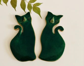Handmade Ceramic Cat Wall Decor, Terracotta Art, Set of 2