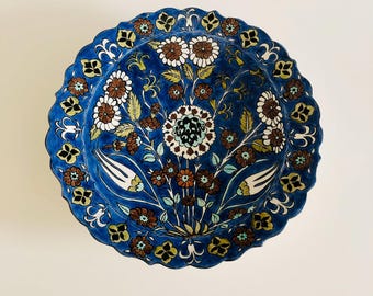 Handmade Turkish Ceramic Plate: Blue Floral Iznik Design, 30cm