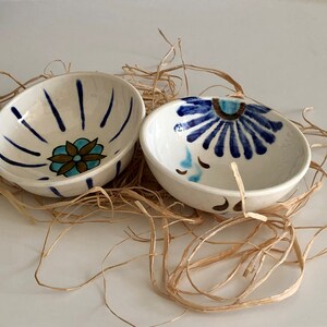 Set Of 2 blue white small pottery bowl, striped bowl, decorative bowl, hand painted bowl, christmas gift