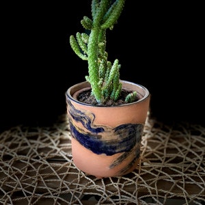 Abstract Painted Ceramic Planter, Cloudy Ceramic Plant Pot, terracotta pot, cactus planter, cobalt blue unique planters, host gifts image 5